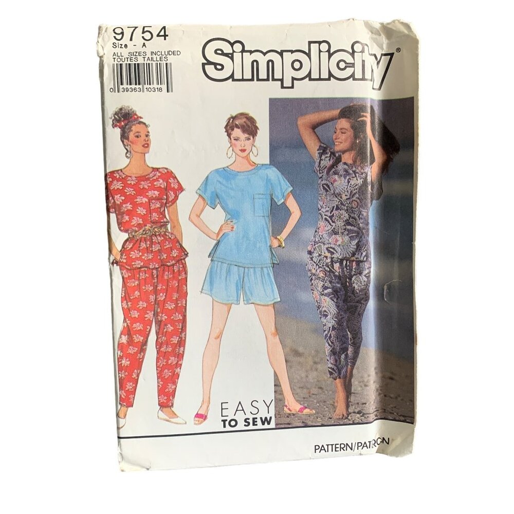 Simplicity 9754 Easy to Sew Pattern Women Shirt Pant Short Sizes 6-24 uncut